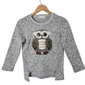 Owl Sweater Girls Size XL 14 Grey 3D Fluffy Pullover Zipp Side Accents Soft